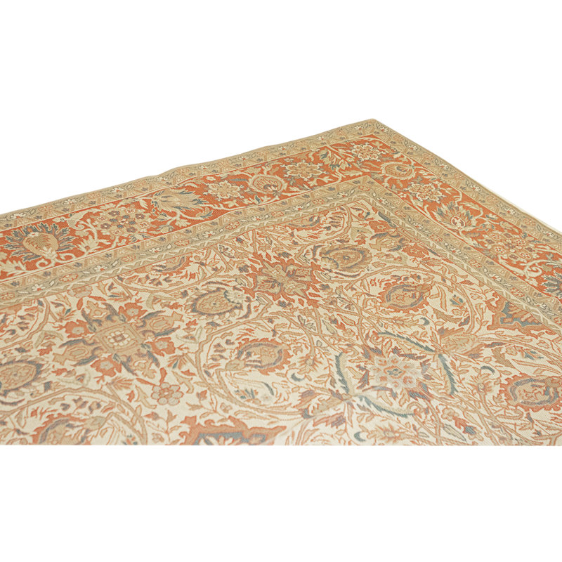Tapis beige et rouille de haute qualité noué à la main