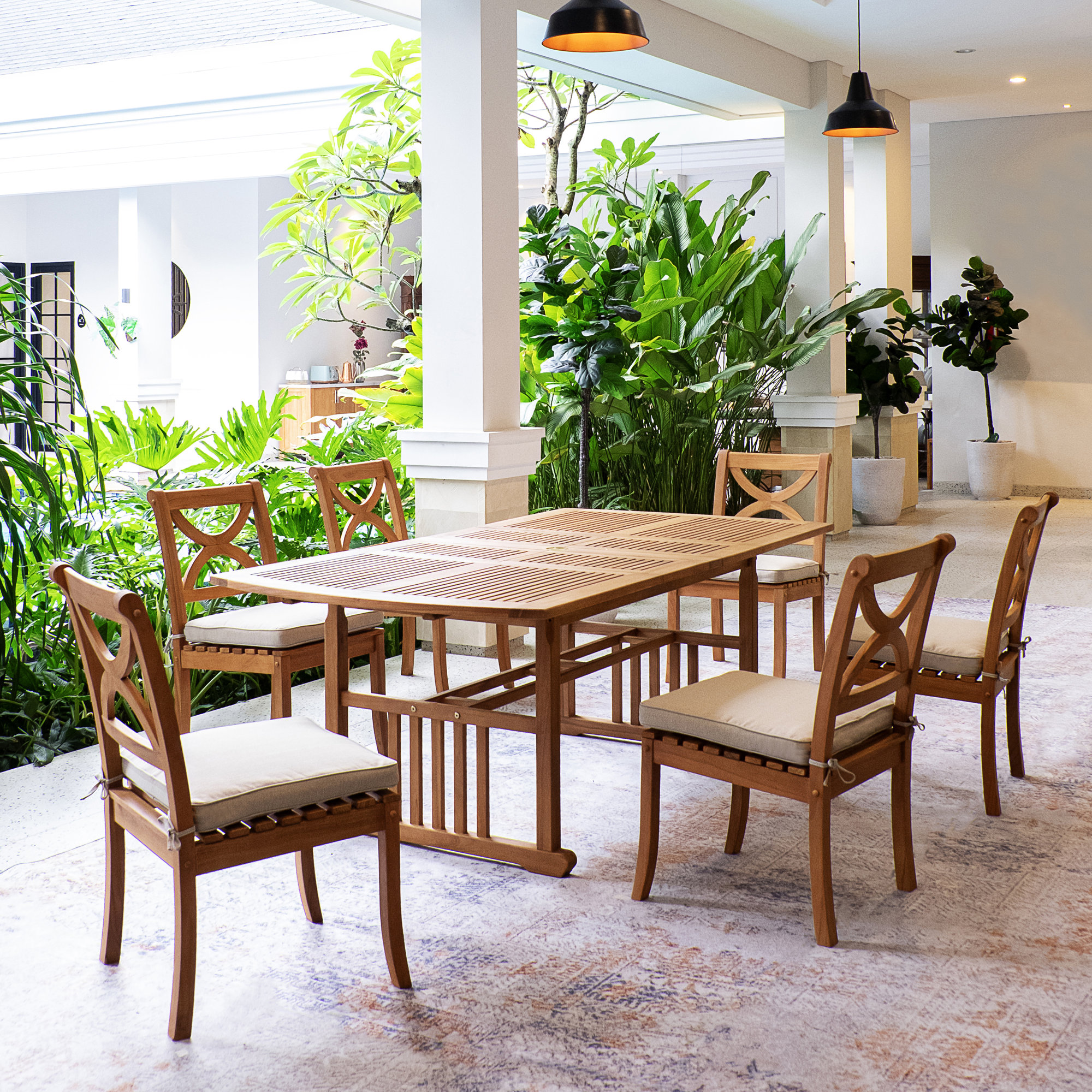 Peavy 6 - Person Teak Outdoor Extendable Dining Set With Cushions