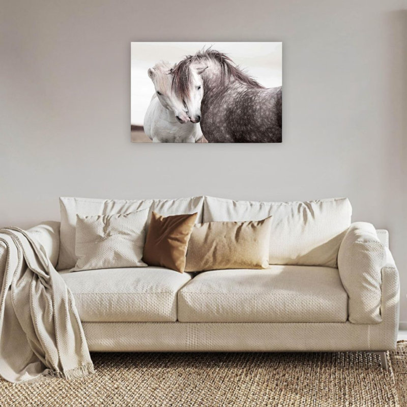 Chevaux blancs, 24 po x 36 po, cadre mural en bois à l'arrière