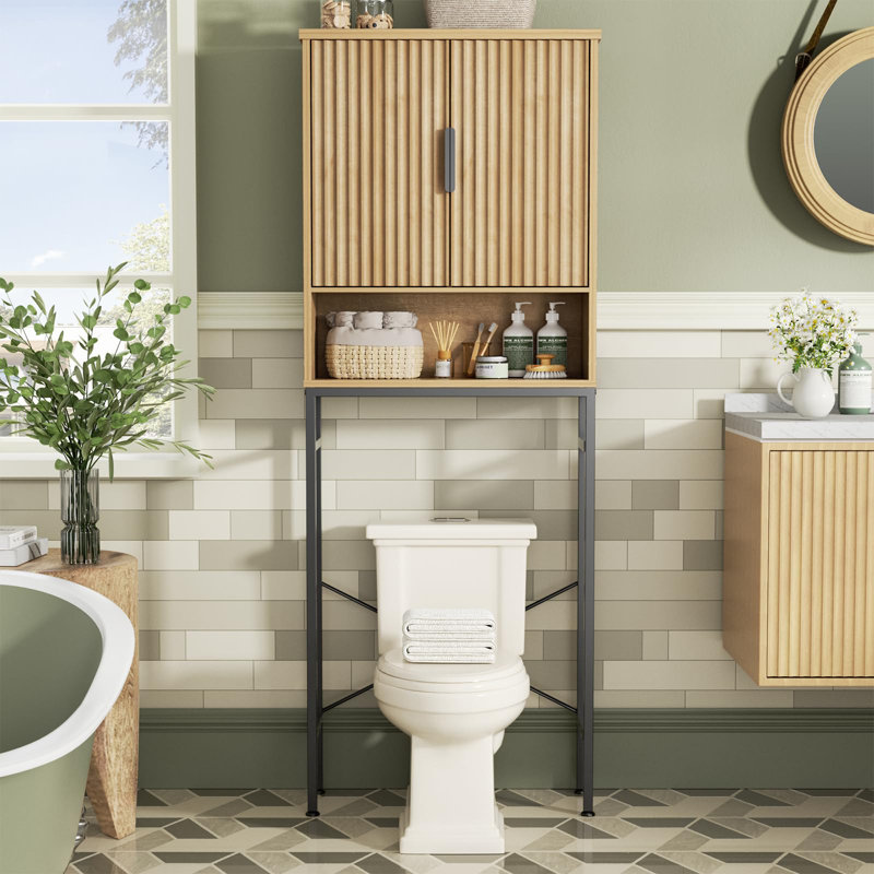 Over The Toilet Storage Cabinet With Fluted Doors, Yellow