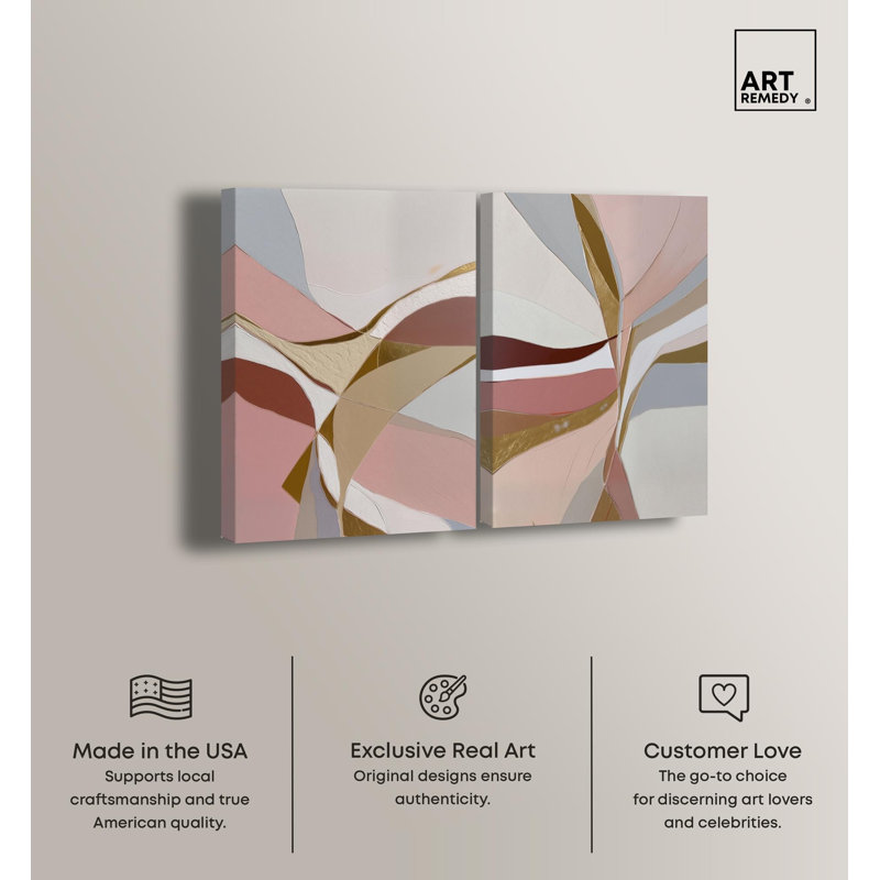 Gold Split Duo Canvas Print Abstract Boho Art Set by Art Remedy, Black Frame, 10 x 15, H 45 po x l 30 po