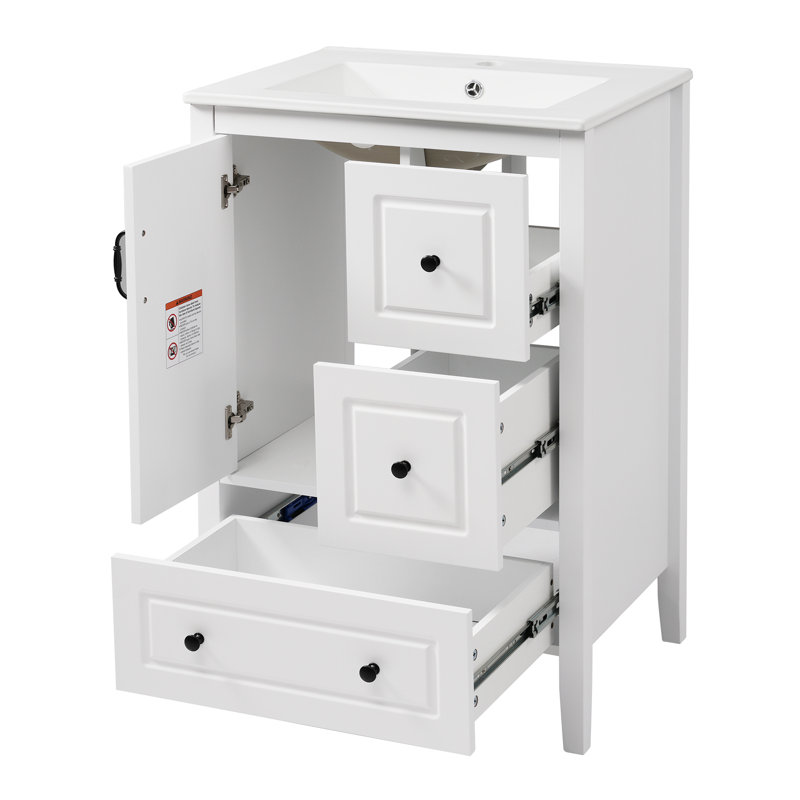 Gerhardt 24" Freestanding Bathroom Vanity With Ceramic Sink, Cabinet & Drawers, White