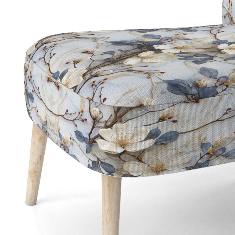 Magnolias Vein White And Blue Marble Pattern - Upholstered Modern Side Chair, White Accent Chair