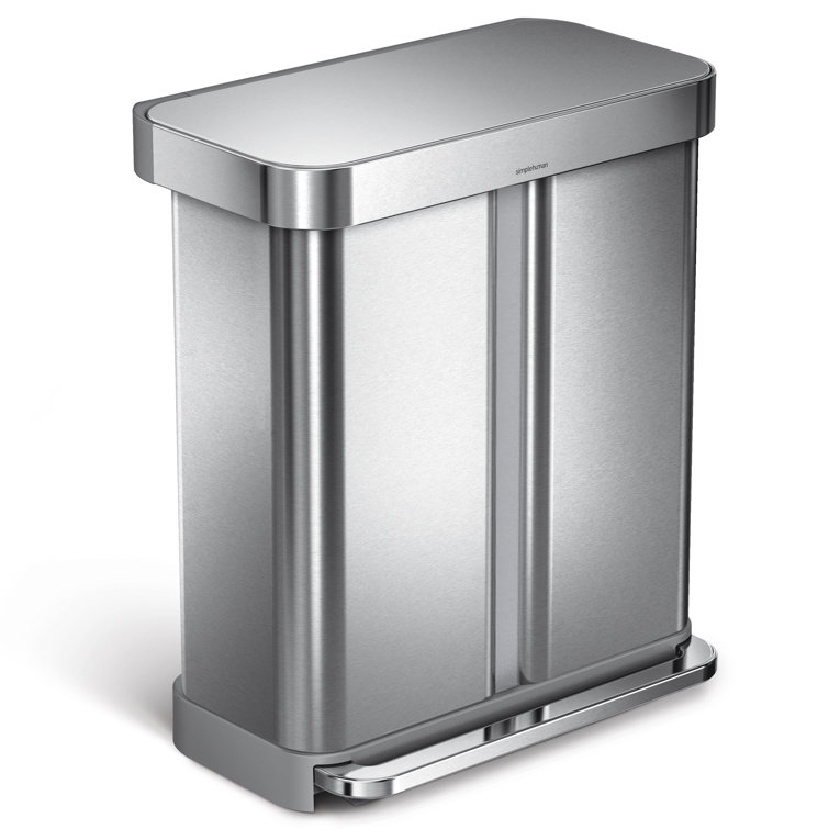 Simplehuman 58L / 15.3 Gallon Hands-Free Dual Compartment Recycling Kitchen Step Trash Can with Lid