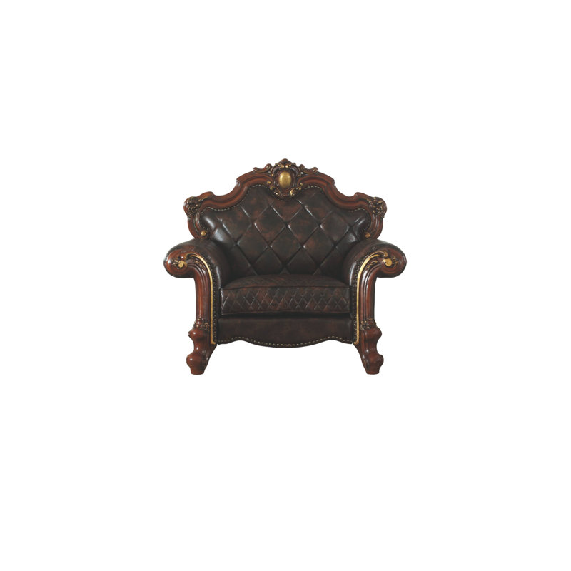 Fauteuil Chesterfield 50 po en similicuir chocolat et coussin décoratif