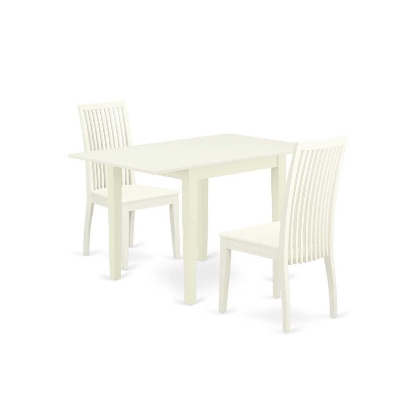 3 Piece Dining Set Contains a Rectangle Dining Table with Dropleaf and 2 Kitchen Chairs, Linen White, Linen White