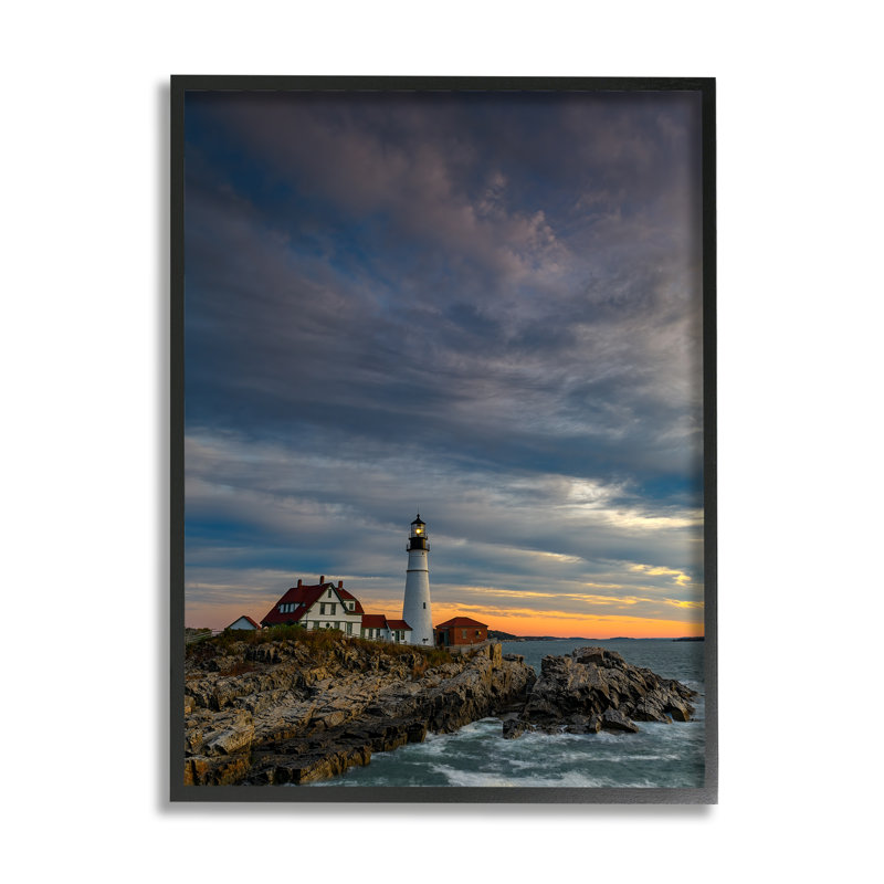 «Seaside Lighthouse Beacon Coast» par Rick Berk - photographie à cadre flottant sur bois, Giclée encadrée noir minuit