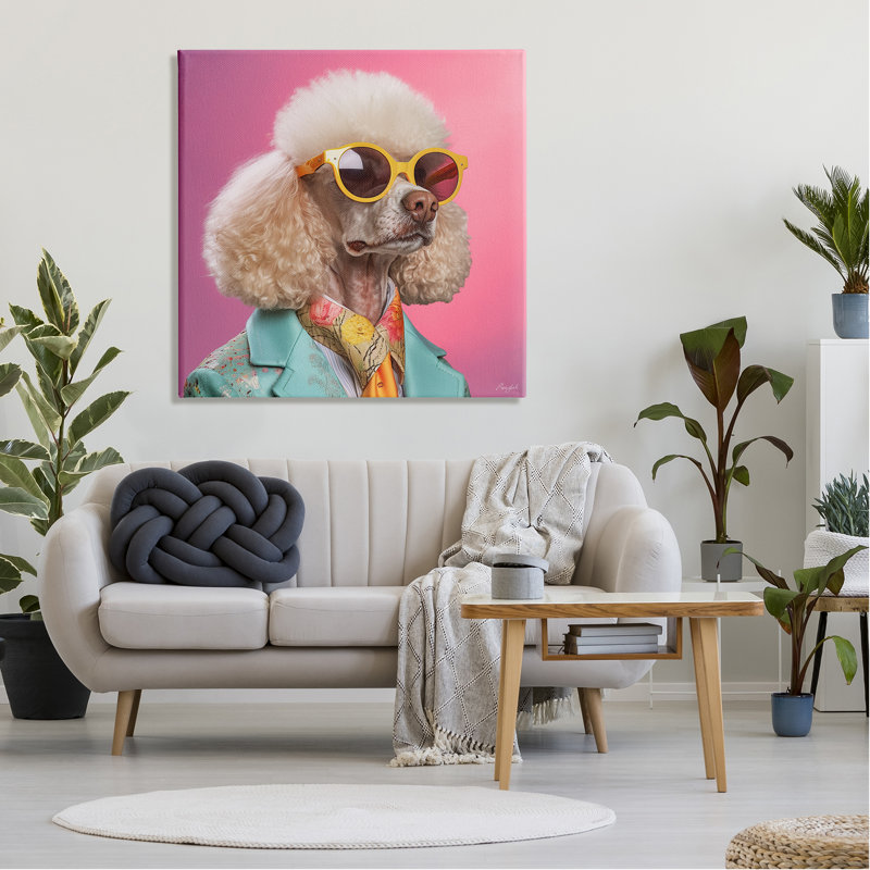 Élégant portrait de caniche sur toile par Roozbeh, H 36 po x l 36 po x P 1,5 po