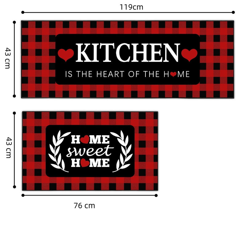 Absorbent Farmhouse Buffalo Plaid Kitchen Rug Set (2-Pack)