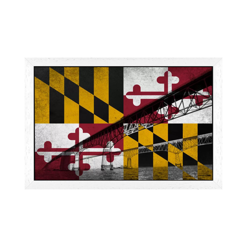 Maryland (Chesapeake Bay Bridge) - Print on Canvas, 66.04 cm H x 45.72 cm W, White Floater Framed