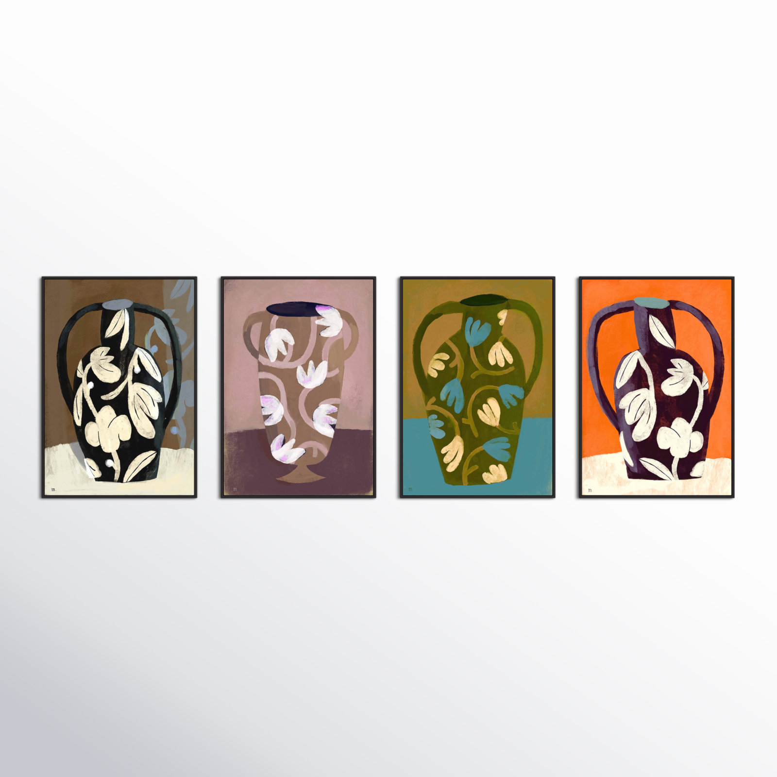 Vases 4-Piece Print Set by Marco Marella, 25" H x 17.5" W x 1.25" D, White Framed Paper