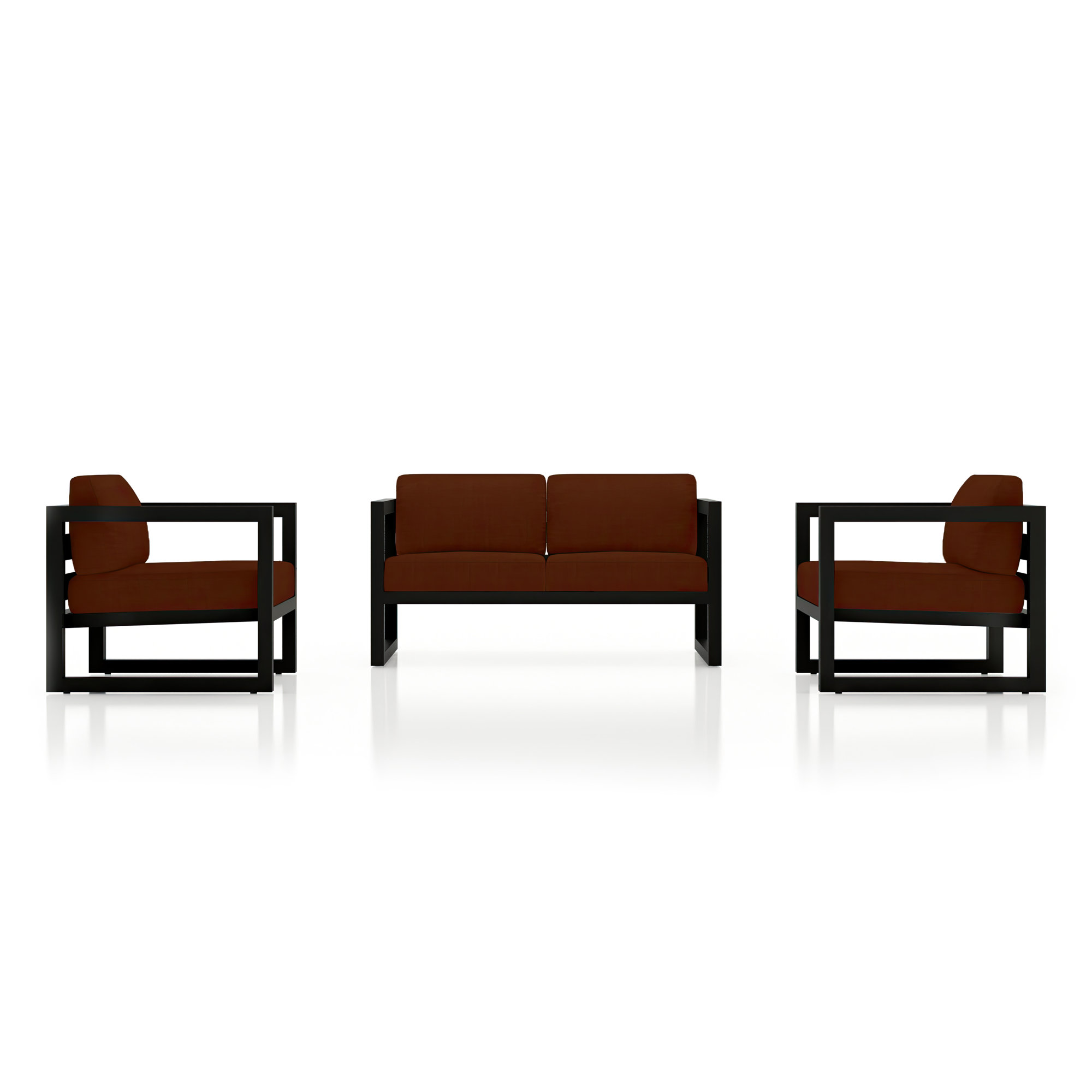 Smith 3 Piece Sofa Seating Group with Sunbrella Cushions, Black, Canvas Henna