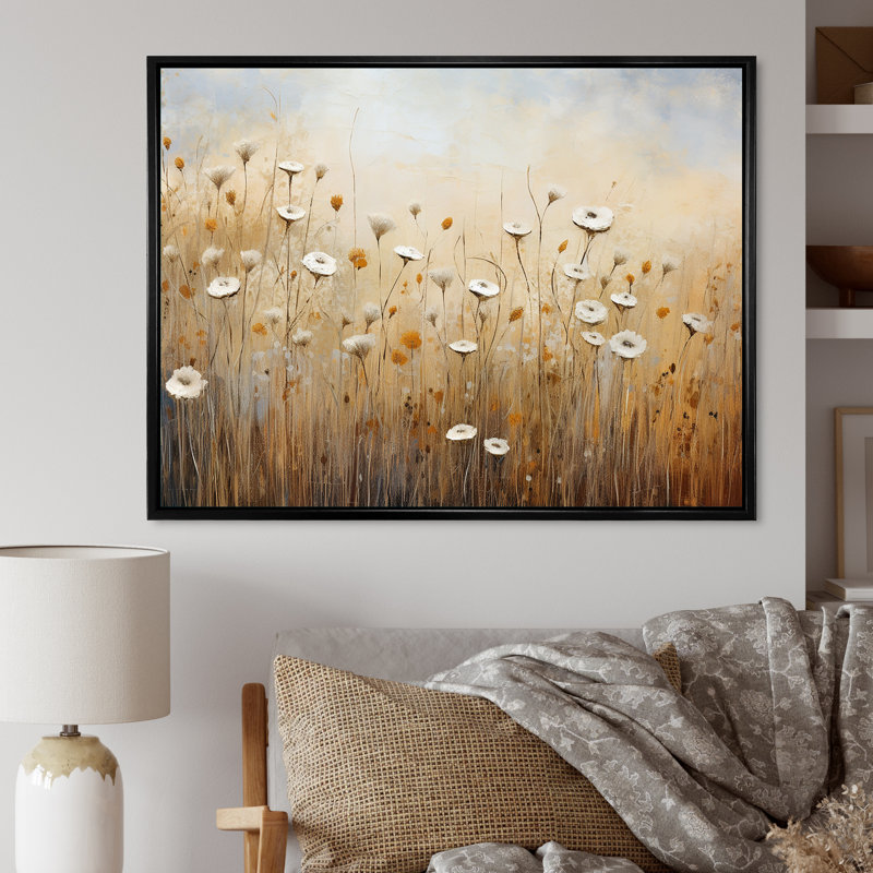 Minimalisme prairie magique III sur toile, Cadre flottant noir, H 12 po x l 20 po x P 1 po