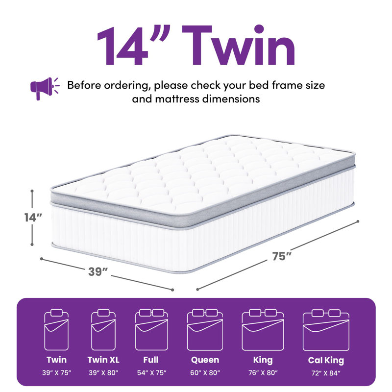 Matelas hybride moelleux 14 po - Sleep by Wayfair ™, Lit simple, 14