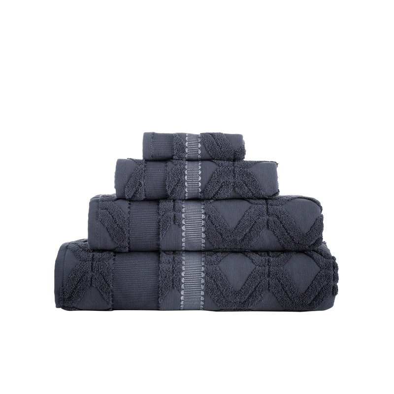Turkish Cotton Plush Jacquard Bath Towel, Anthracite