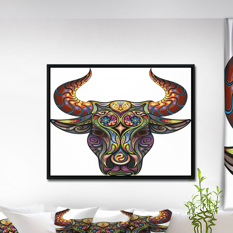 « ornemental bull », impression, H 30 po x l 40 po x P 1,5 po, Toile avec cadre flottant