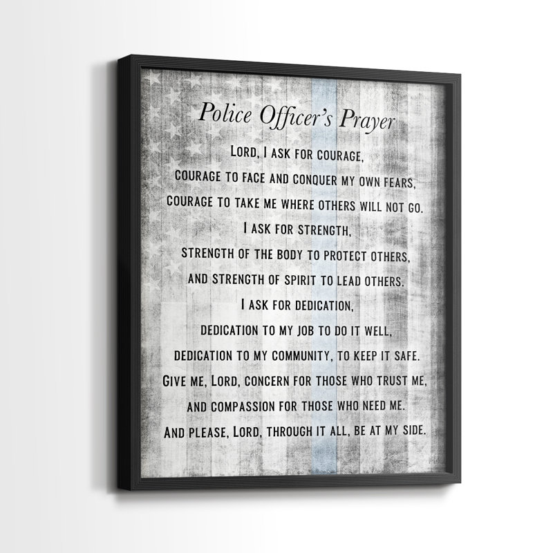 «Police Prayer», reproduction encadrée - bois massif, Noir, H 21 po x l 17 po