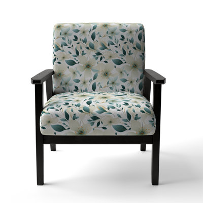 Teal Coastal Elegance Floral Pattern III - Upholstered Cottage Accent Arm Chair by Red Barrel Studio