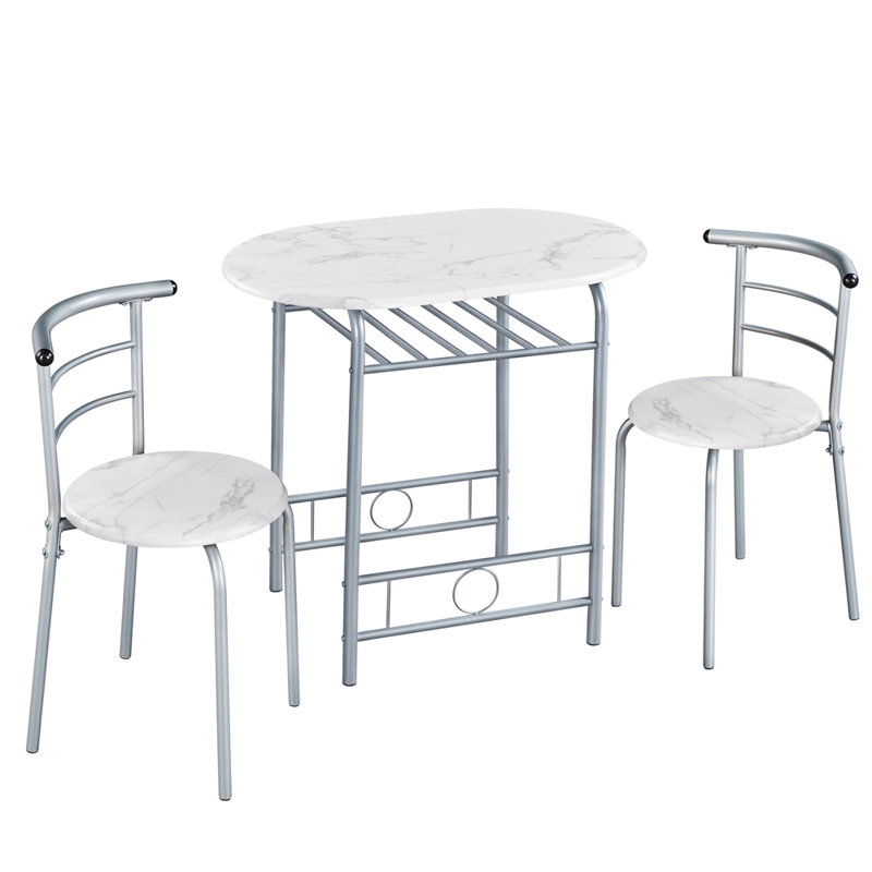 2 - Person Dining Set, White/Silver, 80 cm L x 53 cm W x 75.5 cm H
