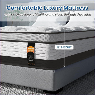 Matelas, matelas hybride très grand de 12 pouces - mousse viscoélastique gélifiée rafraîchissante Ressorts ensachés, mi-ferme | Gris + blanc | Polyester