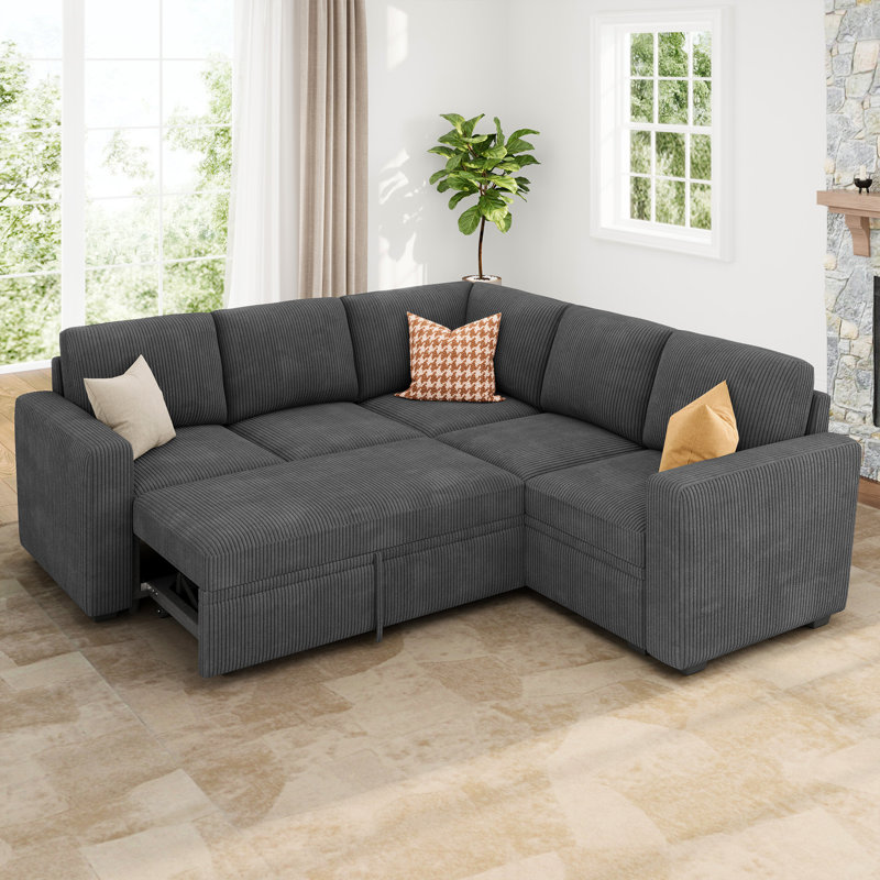 Canapé-lit modulaire en L Anureet Latitude Run®, Couduroy gris