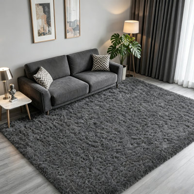  Aalieyah Deep Pile Non-Slip Soft & Fluffy Shaggy Area Rug Grey