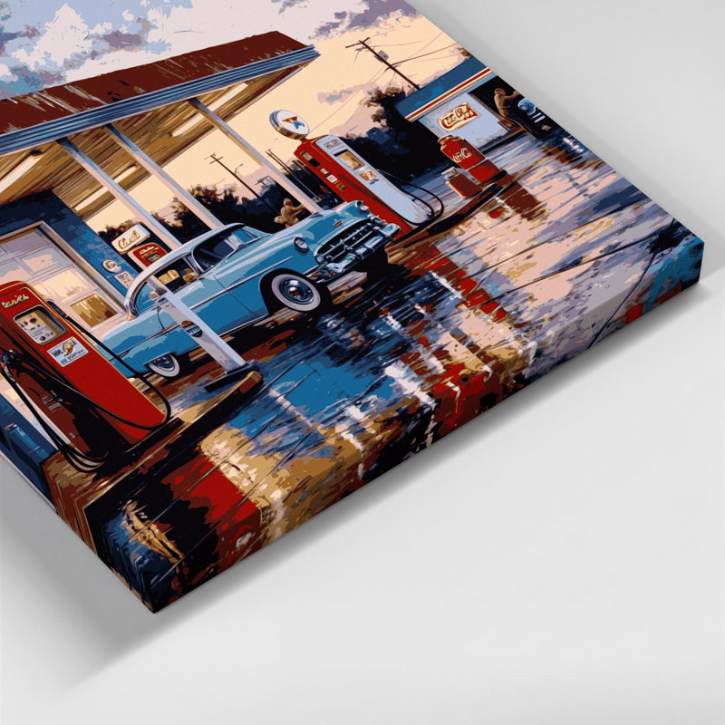 Art rétro sur toile, transport, station-service et garage, H 11 po x l 14 po
