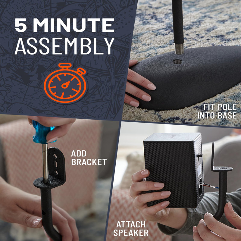 Speaker Stands Pair - Adjustable Height Speaker Stand With Universal Compatibility -- Includes Built-In Cable Management - Great For Surround Sound Setups