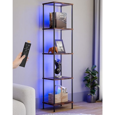 Color-Changing Curio Cabinet Floor Lamp – Brown, Corner Standing Shelf Tower For Living Room, Bedroom, Or Office