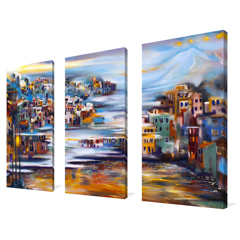 "Méditerranée abstraite", ensemble de 3 impressions sur toile
