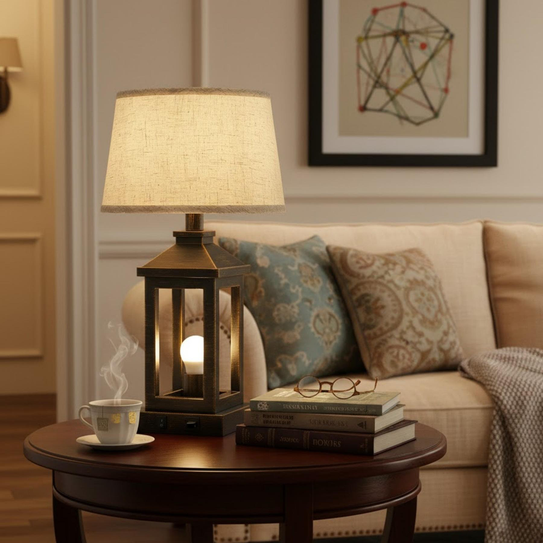 Lark Manor 20.5-inch Black & Gold Rustic Bedside Lamp, Suitable for ...