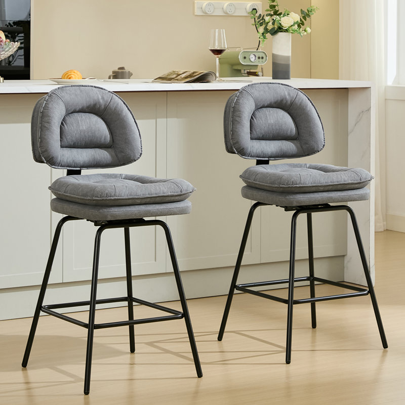 Tabouret de bar et de comptoir pivotant à dossier bas avec structure en métal (ensemble de 2), Gris