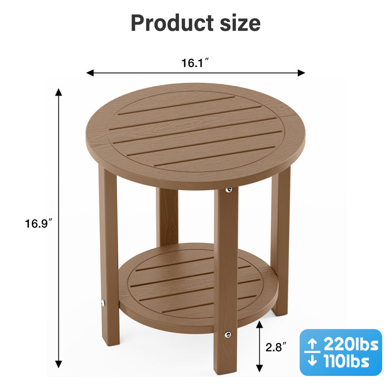 16 Inch Round Outdoor Side Table Adirondack Plastic/Resin Patio Side Table Weather Resistant End Table with Storage Shelf