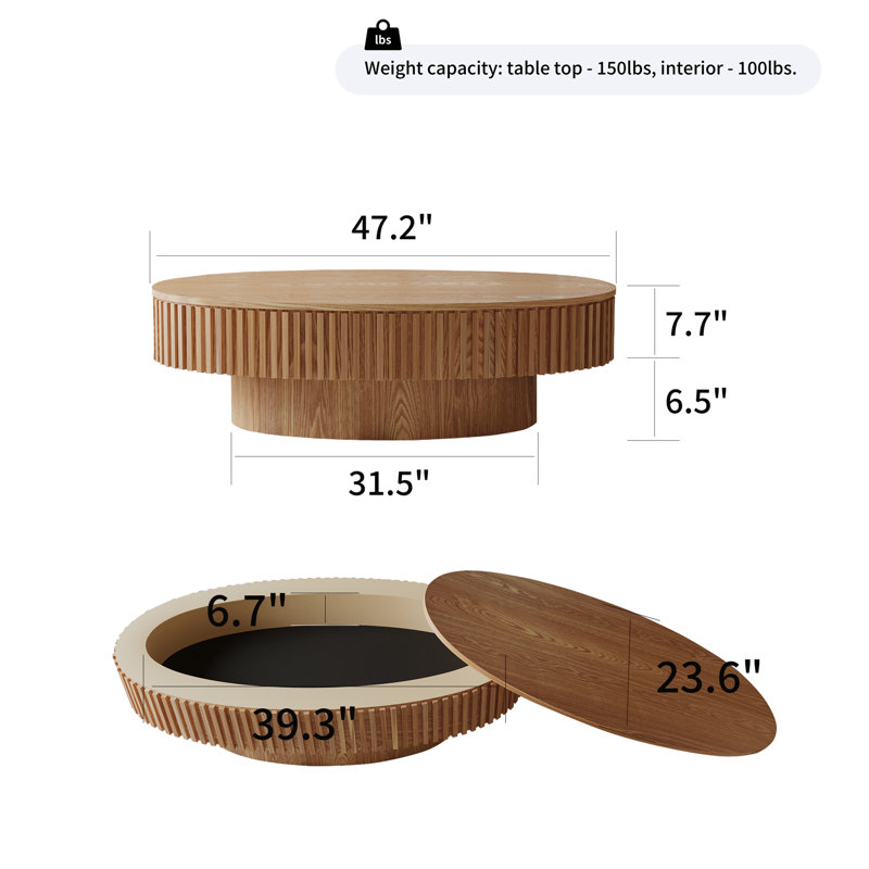 Table basse ovale avec rangement 47 po, Naturel