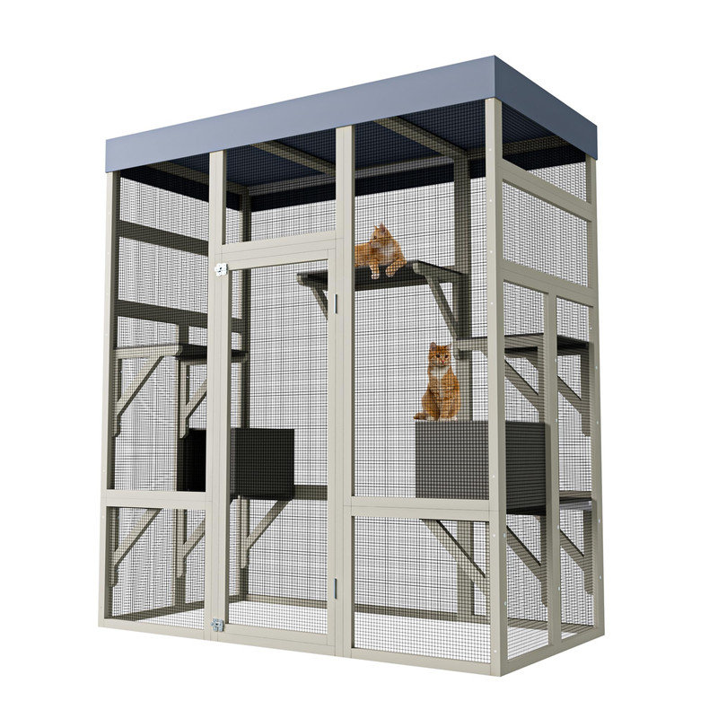 Enceinte d'extérieur pour chat 70 po en bois avec toit 70 po pour terrasse et jardin