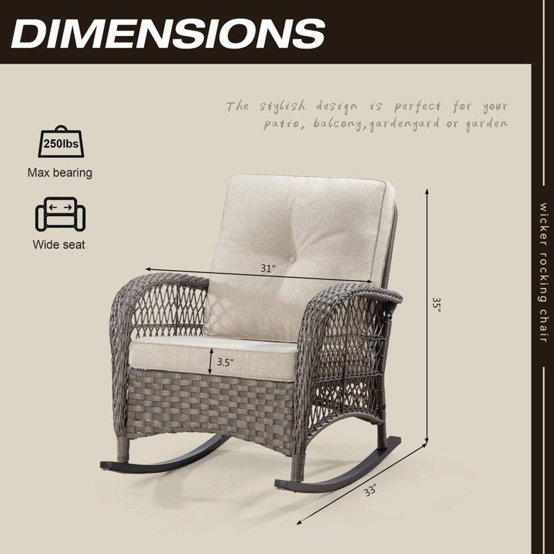 Chaise berçante d'extérieur en osier Flecia, Beige