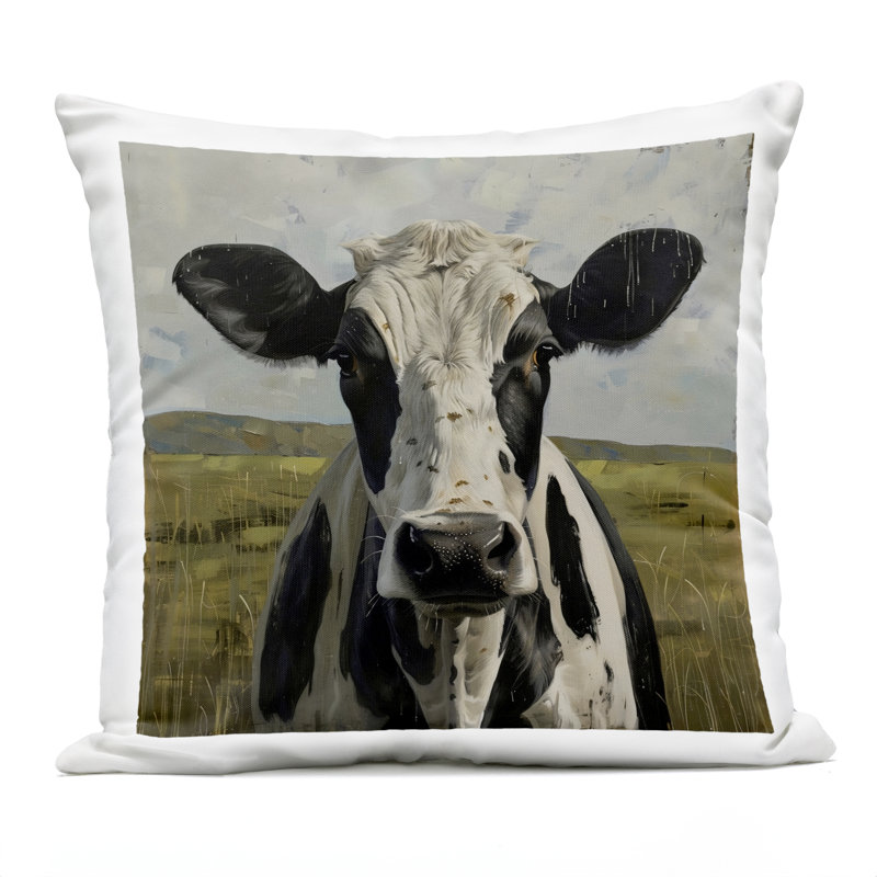 Coussin d'extérieur imprimé Spache Cow in Pasture par LSR Creative Studio, Carré 18 po, Vache verte