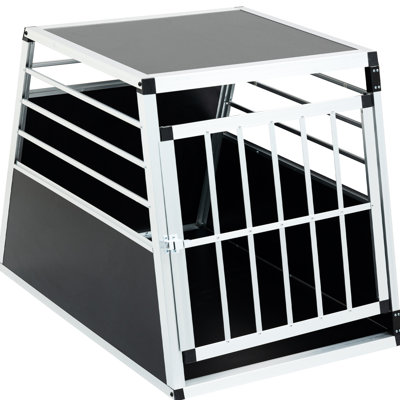 Boîte de voyage en aluminium noir et argent de haute qualité pour chiens, l 36,39 po x l 25,11 po x 26,78 po, teinture stable, boîte de transport pour animaux, dimensions, bonne ventilation, vision, animaux de compagnie
