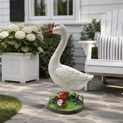 DIY Paintable Goose Garden Statue, Magnesia Outdoor Yard Sculpture, White Goose Farmhouse Decor for Patio Lawn Backyard Porch