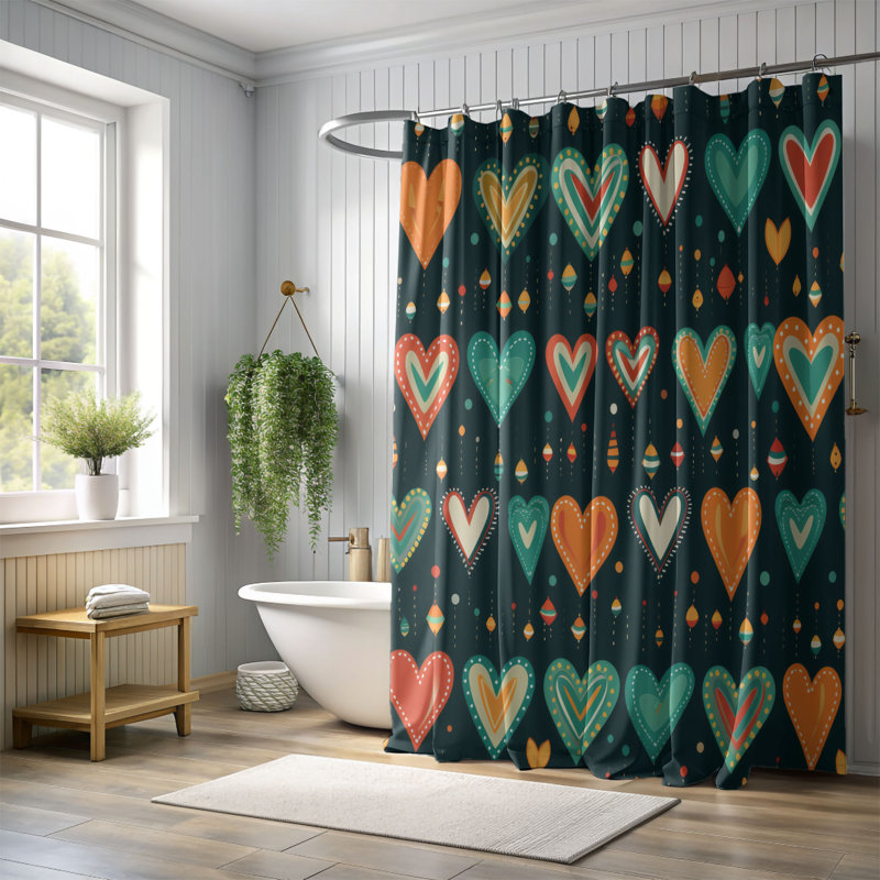 Affection Motifs - Rideau de douche Premium, H 74 po x l 71 po