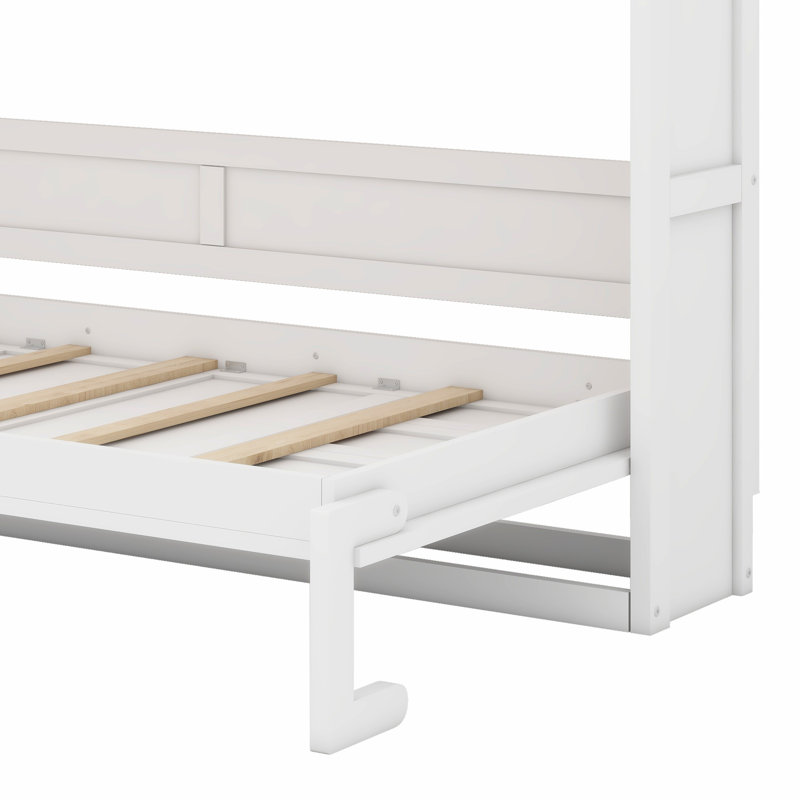 Lit escamotable moderne avec éclairage DEL et conception pliante, Blanc + brun, Grand lit