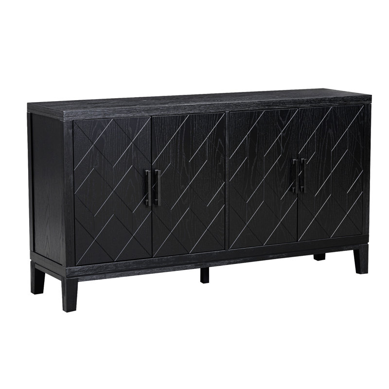 Buffet rétro 4 portes avec tablettes réglables, Black