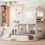 Lit superposé simple au-dessus d'un lit en bois inspiré d'une maisonnette en bois, lit mezzanine blanc avec glissière et garde-corps sécurisés, maisonnette en bois massif, stable pour la longévité-130155377