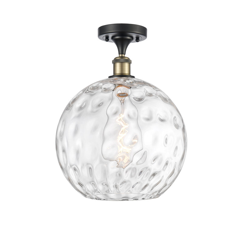 Plafonnier semi-encastré 1 lumière 8 po Cindi, Ampoule non incluse, H 17 po x l 12 po x P 12 po, Noir / laiton antique