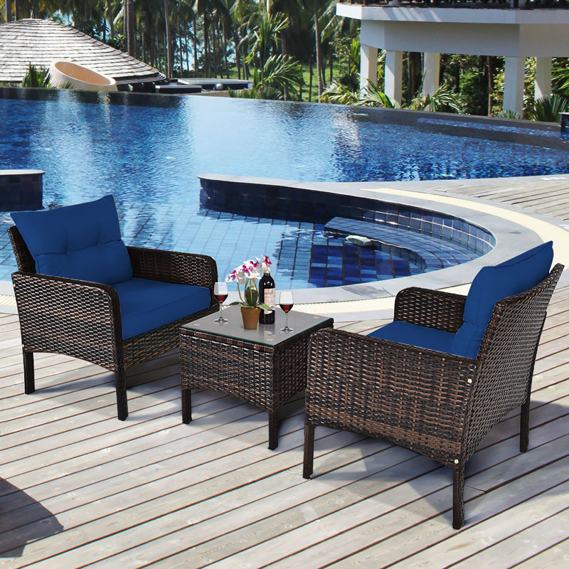 Rajit 2 - Person Patio Conversation Set with Cushions, Navy
