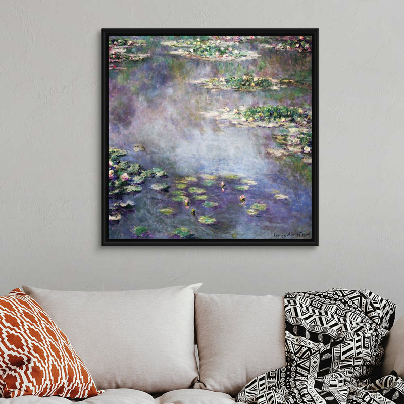 "Nymphéas" par Claude Monet, reproduction d’art sur toile, Cadre noir, H 38 po x l 38 po x P 1,75 po