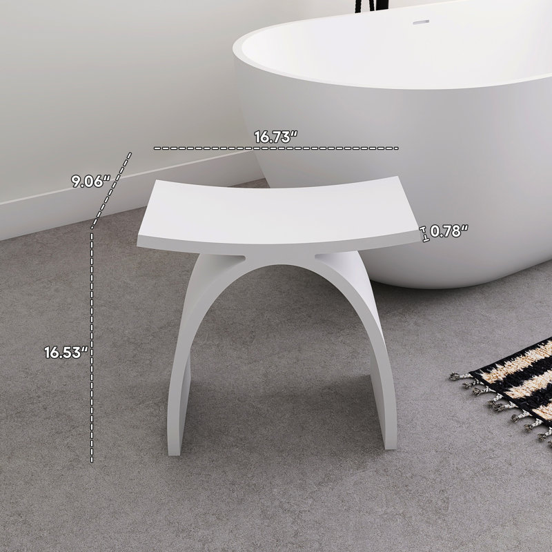 Tabouret de douche 16,7 po à surface solide en blanc, Blanc