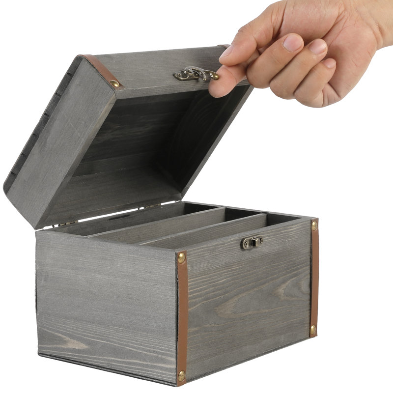 Solid Wood Decorative Bin, Vintage Grey