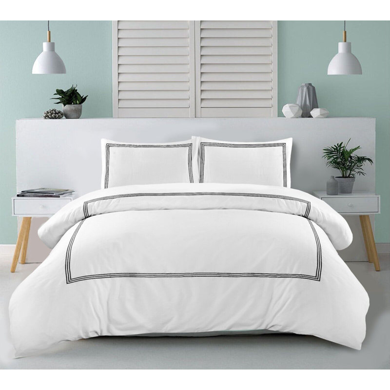 Harmonia Polyester Duvet Cover Set with Pillowcases, White/Grey,  Kingsize Duvet Cover + 2 Standard Pillowcases
