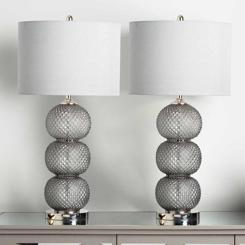 Svoboda 82.5cm Tall Table Lamp for Bedroom Furniture, Bedside Buffet Lamp with Glass Base, Black, Black, Grey